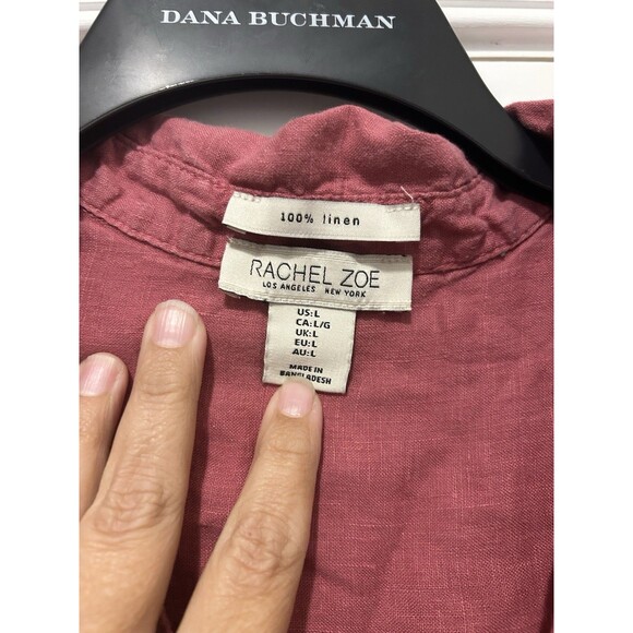 Rachel Zoe Women's Large Pink/Dusty Rose 100% Linen Short Sleeve Button-Up Shirt - Picture 2 of 4
